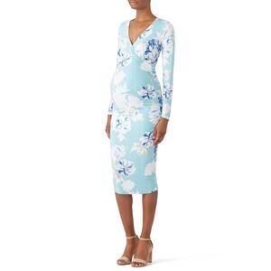 Yumi Kim Blue Floral Wrap Midi Maternity Dress Large Femme Romantic Cottagecore